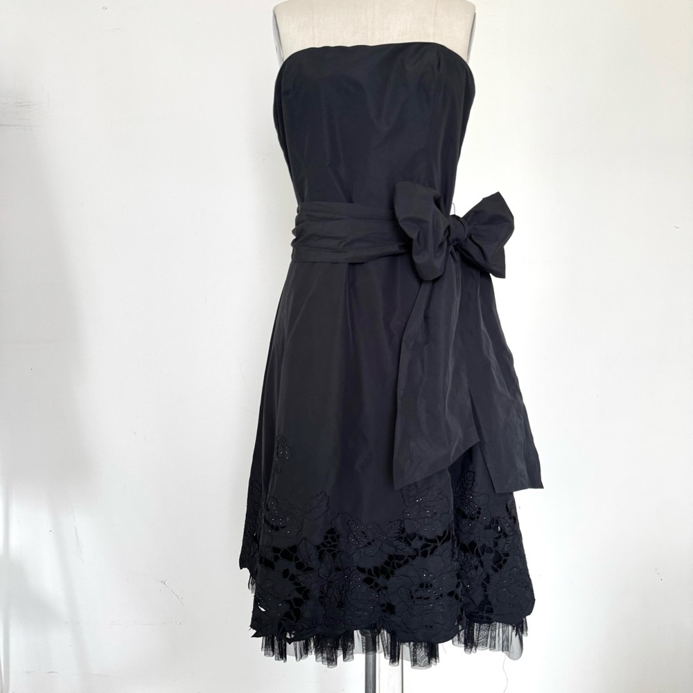 BCBG full skirt A-Line black satin + sparkle dress sz12 - Picture 3 of 14